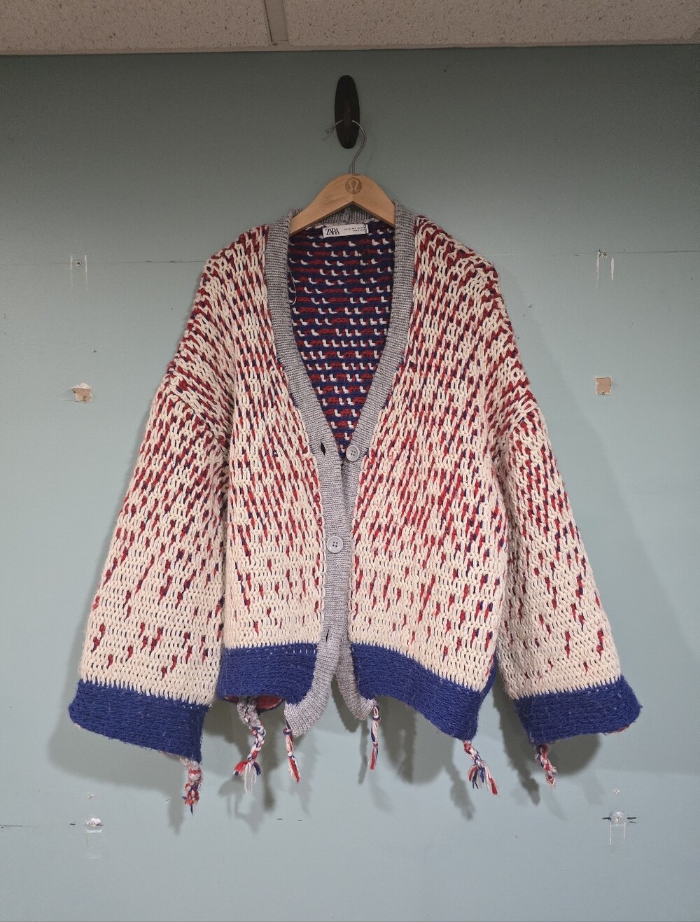 Zara Chunky Knit Oversized Fringe Ciara Summer House Cardigan S Wool Blend